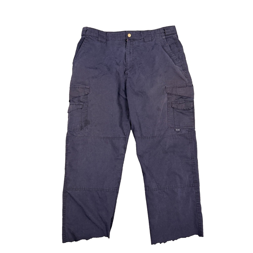 Tru-Spec Mens Tactical Cargo Pants 40x28 Black Utility Work Ripstop Cut Off Hem